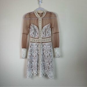 For love and lemons womens tan/ brown lace/ mesh long sleeve linen dress S